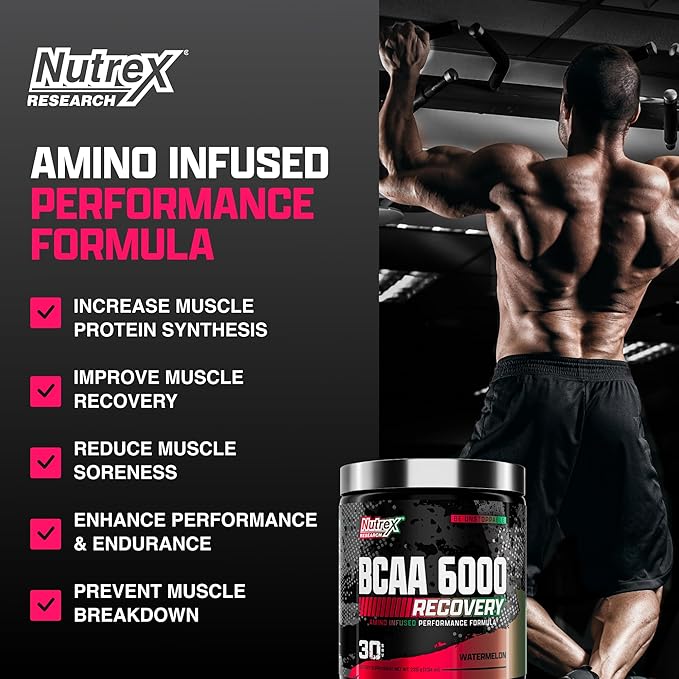 Nutrex Research - BCAA Powder 6000 Amino Acid - 6 Grams of BCAAs Amino Acids Supplement for Post Workout Recovery & Muscle Growth - Amino Energy Workout Recovery Drink (Watermelon - 30 Servings)