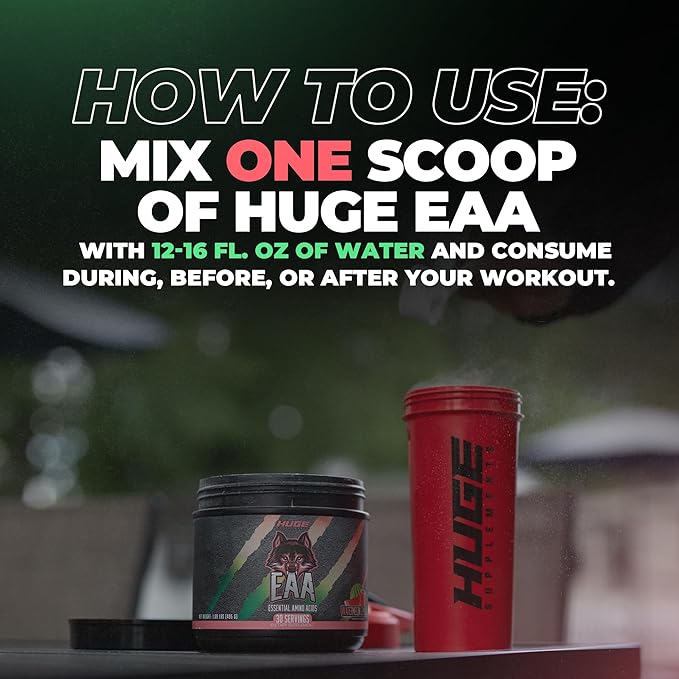 Huge EAA Supplement, Highest Dosed Essential Amino Acids Powder, 12.85g EAAs & 8g BCAAs Per Serving, Maximize Muscle Growth, Recovery & Performance (Watermelon Lemonade, 17.73 Oz.)