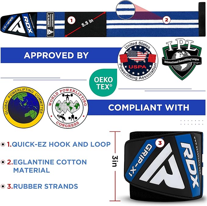 RDX Weight Lifting Wrist Support Wraps, 36” 24” 18” Professional Grade Elasticated Cotton Straps, Gym Fitness Workout Strength Training Bodybuilding Powerlifting Deadlifting Calisthenics, Men Women