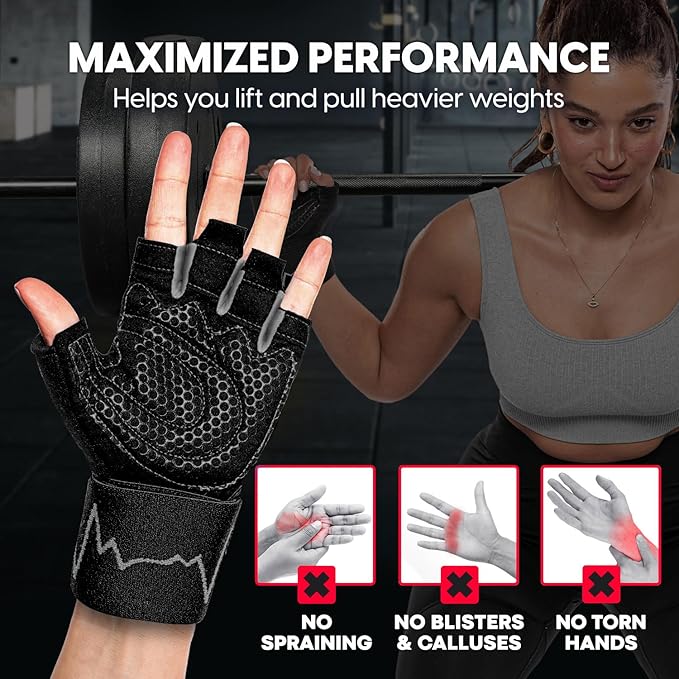 MhIL Workout Gloves for Women โ Comfortable Gym Gloves for Women with Hand Protection and Enhanced Grip โ Weight Lifting Glove for Womens with Wrist Wraps Support for Safety, Hygiene and Style