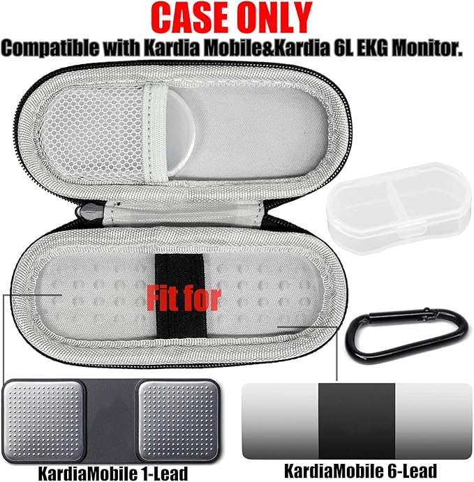 Case for KardiaMobile 1L 6L Personal EKG Monitor, Hard Travel Carrying Case for AliveCor Kardia Heart Monitor EKG/ECG, Portable Heart Rate Monitor Bag Storage Organizer with Pill Box & Carabiner Clip