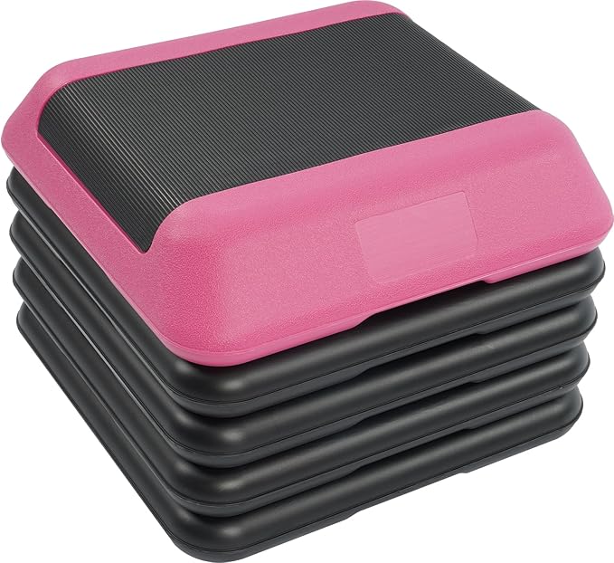 Step Aerobic Platform, Exercise Step with 5 levels Adjustable Height, 4 Stackable Risers, Fitness Training Workout Stepper for Home Gym, Cardio Strength, Multiple Options