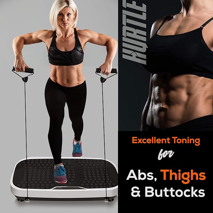 Hurtle Fitness Vibration Platform Machine - Home Gym Whole Body Shaker Exercise Machine Workout Trainer Fast Weight Loss w/Resistance Bands Easy Carry Wheel Remote Adjustable Speed