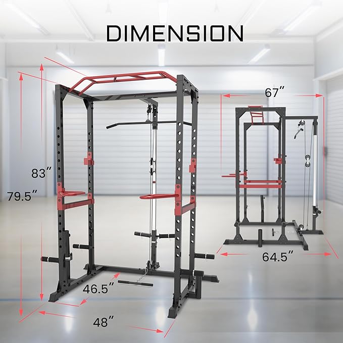 Fitness Reality Squat Rack Power Cage with Optional LAT Pulldown, Cable Crossover