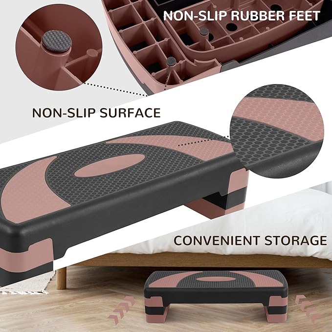 Step Aerobic Platform, Exercise Step with 5 levels Adjustable Height, 4 Stackable Risers, Fitness Training Workout Stepper for Home Gym, Cardio Strength, Multiple Options