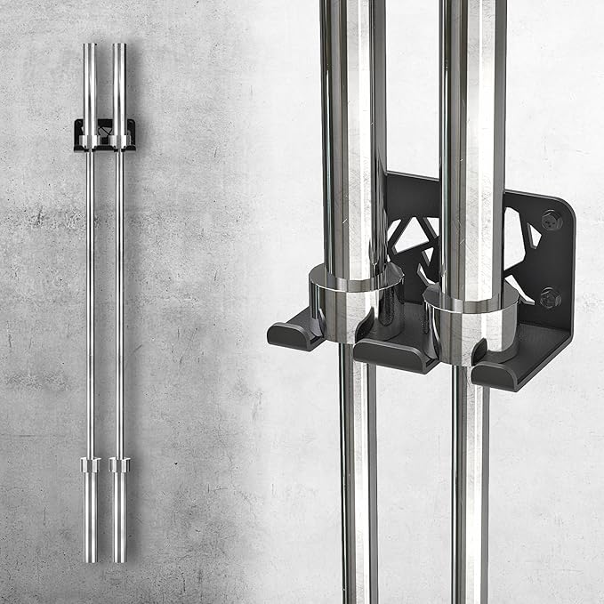Kipika Versatile Wall Mounted Barbell Holder with Hooks Storage Rack for Barbell Bars Holds Under 33mm Bar Size and Fitness Accessories Space-Efficient Gym Organization for Home & Commercial Use