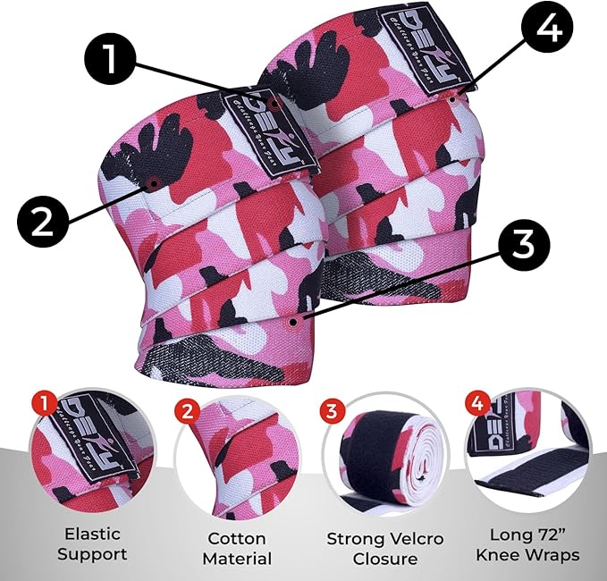 DEFY Sports' Knee Wraps for Weightlifting - Provides Knee Support for Powerlifting, Squats & Fitness Workouts
