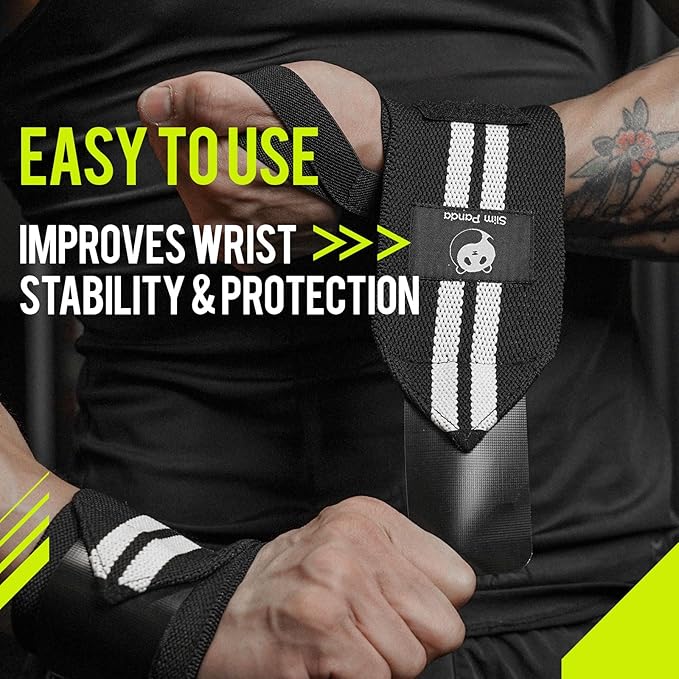 Slim Panda Weightlifting Wrist Wraps- Upgraded Wrist Support with Heavy Duty Thumb Loop for Powerlifting, Bodybuilding, and Weight Lifting Men & Women