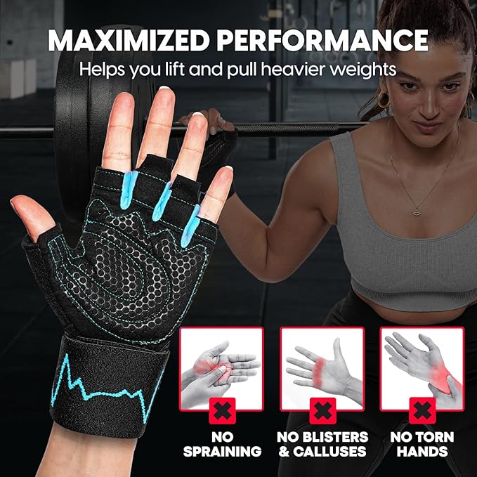 MhIL Workout Gloves for Women โ Comfortable Gym Gloves for Women with Hand Protection and Enhanced Grip โ Weight Lifting Glove for Womens with Wrist Wraps Support for Safety, Hygiene and Style