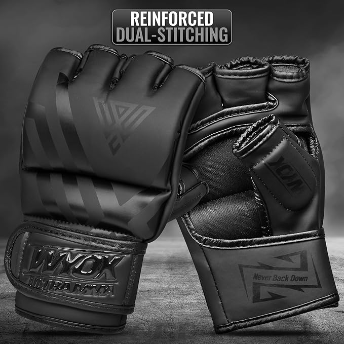 WYOX MMA Gloves for Men & Women β Grappling & Sparring Boxing Gloves with Open Palm Design, Padded Fingerless Training Gloves for Kickboxing, Muay Thai, Youth & Heavy Bag Workouts