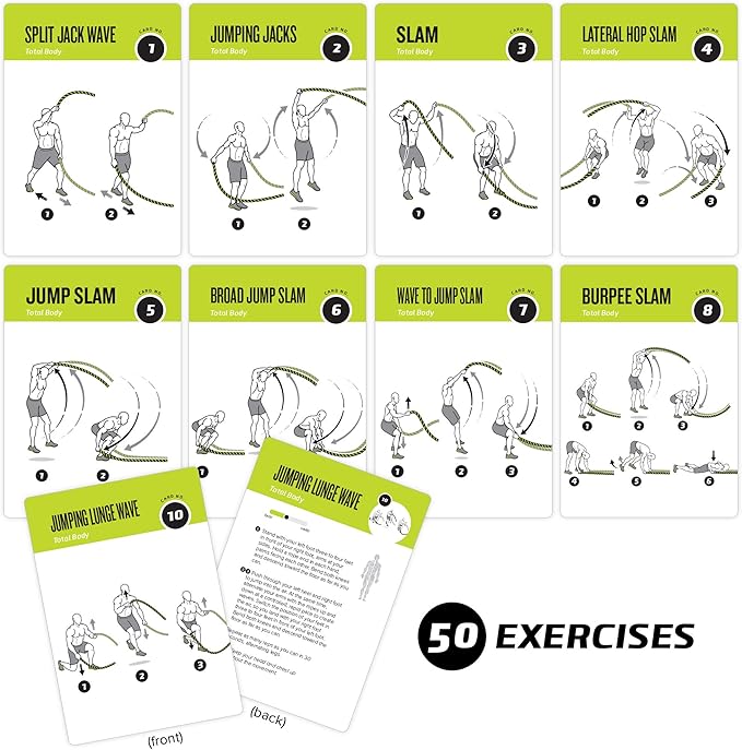 Battle Rope Exercise Cards 62 - 50 Exercises