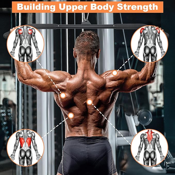 SERTT 39.37 Inch LAT Pulldown Bar Attachment for Pulley Cable Machine, Curl Tricep Press Down Bar with Rubber Handle, LAT Pull Down Bar Accessories for Gym, Strength Workout, Muscle Building
