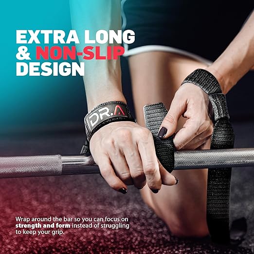 Dr. Arthritis Lifting Straps, Heavy-Duty Wrist Straps for Weightlifting, Bodybuilding, Deadlift & Strength Training, Non-Slip Hand Grips Support, Padded Gym Wraps for Enhanced Comfort (Black, Pair)