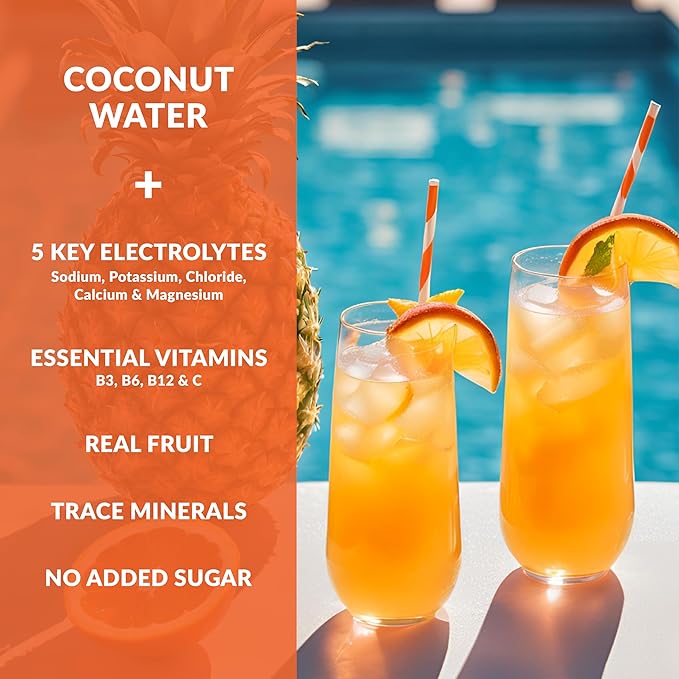 Hydrating Electrolyte Drink Mix - Mango Tangerine, 30 Servings - Hydration Powder w/Coconut Water - Non-GMO, No Added Sugar, 5 Key Electrolytes + Vitamins, Natural Trace Minerals
