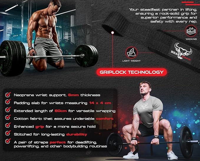 BEAST RAGE Lifting Straps for Weightlifting, Weight Lifting Straps Gym Power Workouts Lifting Wrist Straps Padded Cotton Men Women Support Lifters Deadlift Straps Hard Pull Exercise Straps