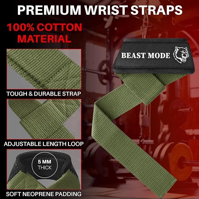 TECEUM Wrist Lifting Straps with Neoprene Padding Support β Heavy Duty Wrist Workout Straps For Men and Women β Ideal for Powerlifting, Strength Training, Bodybuilding