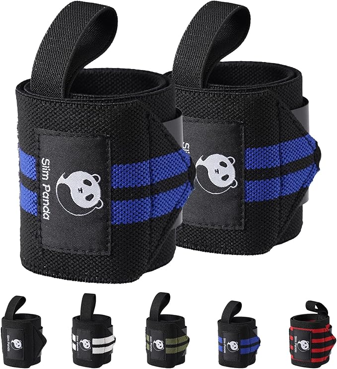 Slim Panda Weightlifting Wrist Wraps- Upgraded Wrist Support with Heavy Duty Thumb Loop for Powerlifting, Bodybuilding, and Weight Lifting Men & Women