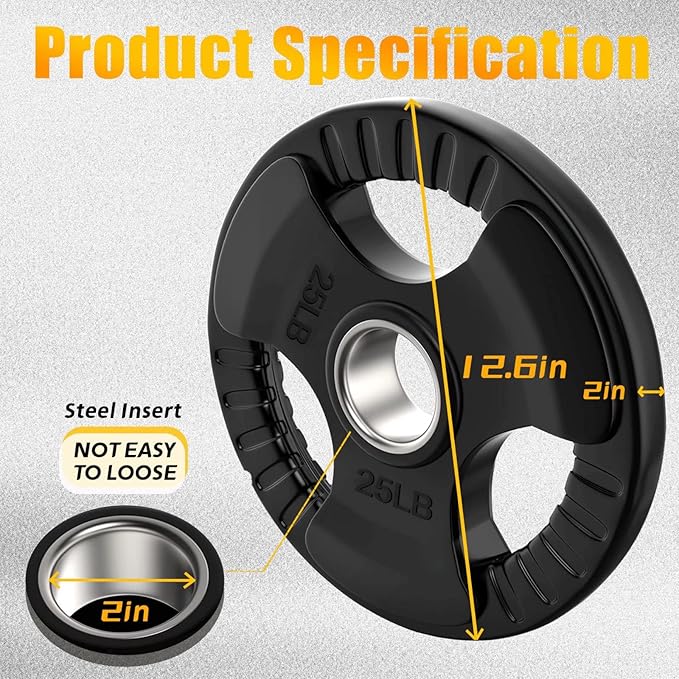 Elevens Bumper Plates Olympic Rubber Weight Plate Set 10/25LB 2-Inch 2-Inch Steel