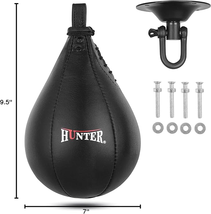 Hunter Leather Speed Bag with Hanging Swivel - Boxing Training Bag for Speed & Accuracy