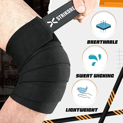Knee Wraps For Weightlifting (pair) for Men & Women Best for Cross Trainings and Leg Press,Gym Wraps for Workout,Powerlifting & Fitness Squats Flexible Knee Strap (BLACK/BLACK)