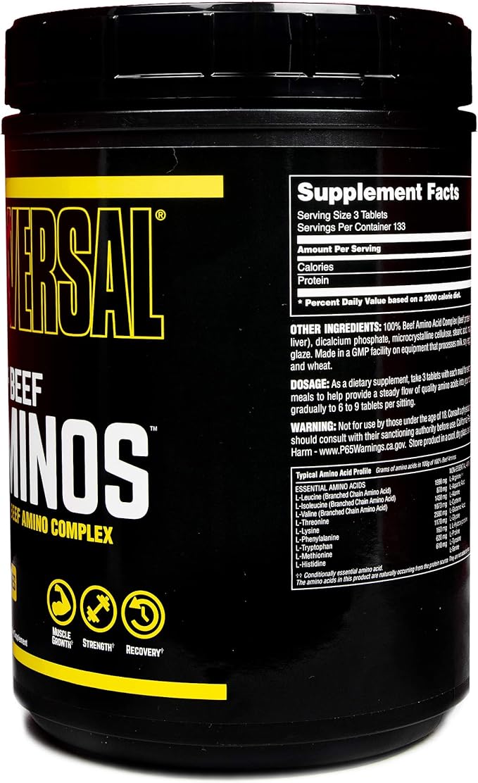 Universal Nutrition - 100% Beef Aminos -3g of Beef Protein Isolate for Recovery and Growth - 400 Tabs