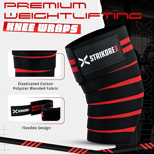 Knee Wraps For Weightlifting (pair) for Men & Women Best for Cross Trainings and Leg Press,Gym Wraps for Workout,Powerlifting & Fitness Squats Flexible Knee Strap (RED/BLACK)