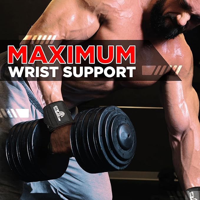 Black Weight Lifting Wrist Wraps - 2 Straps with Thumb Loop & Velcro for Men & Women, Premium Gym Wrist Wraps Support, Ideal for Powerlifting, Crossfit, and Bodybuilding.