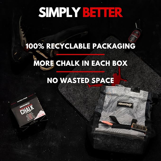 SURVIVOR Gym Chalk - Climbing Chalk, Lifting Chalk, Gymnastics Chalk - Pure Magnesium Carbonate Hand Chalk Powder, Weightlifting Chalk Gym - Rock Climbing Chalk for Weights