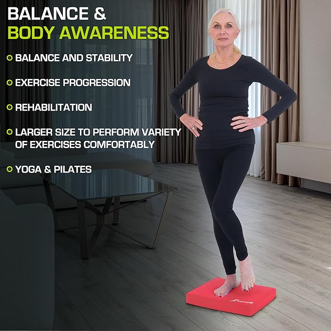 ProsourceFit Exercise Balance Pad – Large Cushioned Non-Slip Foam Mat & Knee Pad for Fitness, Stability Training, Physical Therapy, Yoga 15"x19"