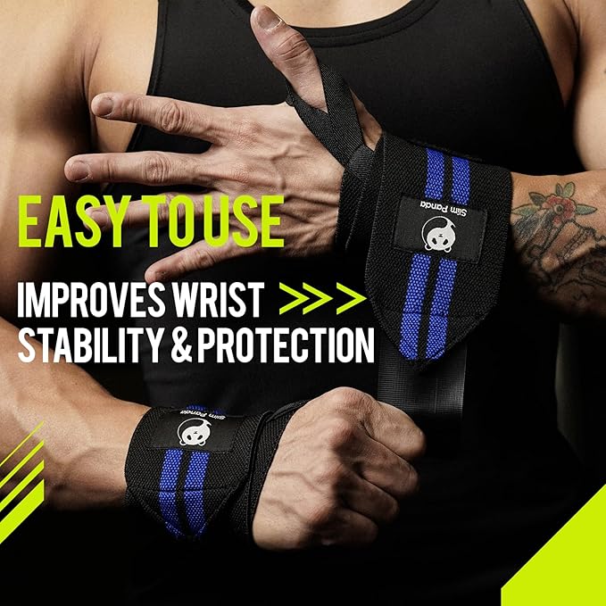 Slim Panda Weightlifting Wrist Wraps- Upgraded Wrist Support with Heavy Duty Thumb Loop for Powerlifting, Bodybuilding, and Weight Lifting Men & Women