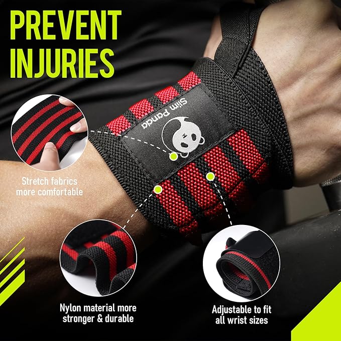 Slim Panda Weightlifting Wrist Wraps- Upgraded Wrist Support with Heavy Duty Thumb Loop for Powerlifting, Bodybuilding, and Weight Lifting Men & Women
