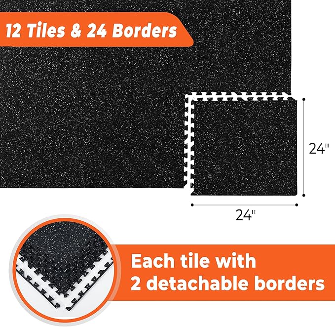 SUPERJARE 0.4 Inch Gym Flooring for Home Gym 12 Tiles
