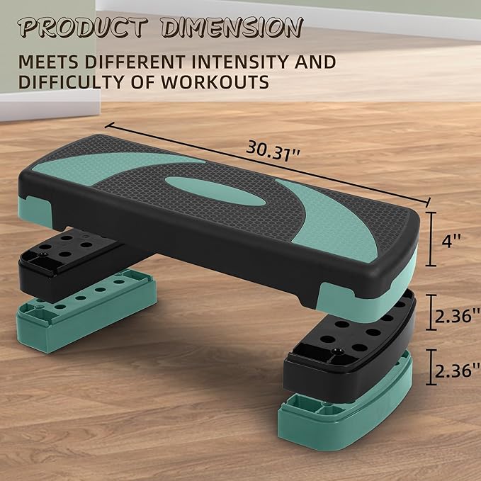 Step Aerobic Platform, Exercise Step with 5 levels Adjustable Height, 4 Stackable Risers, Fitness Training Workout Stepper for Home Gym, Cardio Strength, Multiple Options
