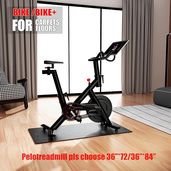 Bike Mat Compatible with Peloton Bike Elliptical Treadmill Mat 6mm Thick,