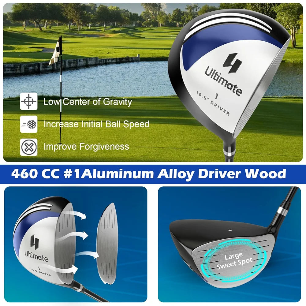 Tangkula 9/10 Pieces Men's Complete Golf Clubs Set Right Hand, Includes 460cc Alloy #1 Driver & #3 Fairway Wood & #4 Hybrid & #6/#7/#8/#9/#P Irons & Putter, Golf Club Set