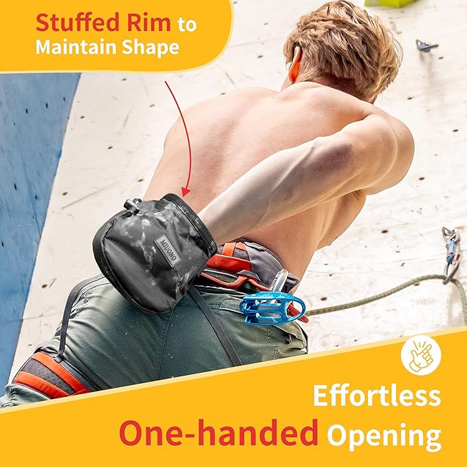 Chalk Bag with 2 Chalk Balls, Belt, Carabiner Clip, Brush Loop and Zippered Pocket for Climbing, Bouldering, Gymnastics, Cross Fit and Lifting