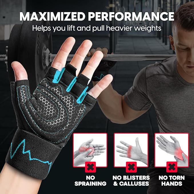 MhIL Workout Gloves for Men โ Comfortable Gym Gloves for Men with Enhanced Grip for Safety and Hand Protection โ Weight Lifting Protection with Wrist Wraps Support for Performance Boost and Style