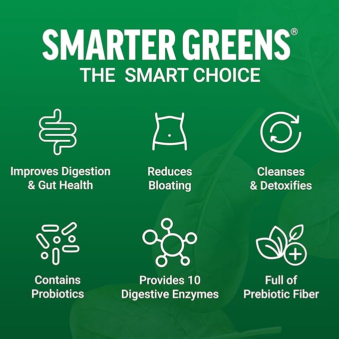 FORCE FACTOR Smarter Greens Superfoods + Digestion Powder, 3-Pack, Greens Powder with 2 Billion Probiotics, Digestive Enzymes, and Antioxidants to Detox, Cleanse, and Support Immunity, 90 Servings