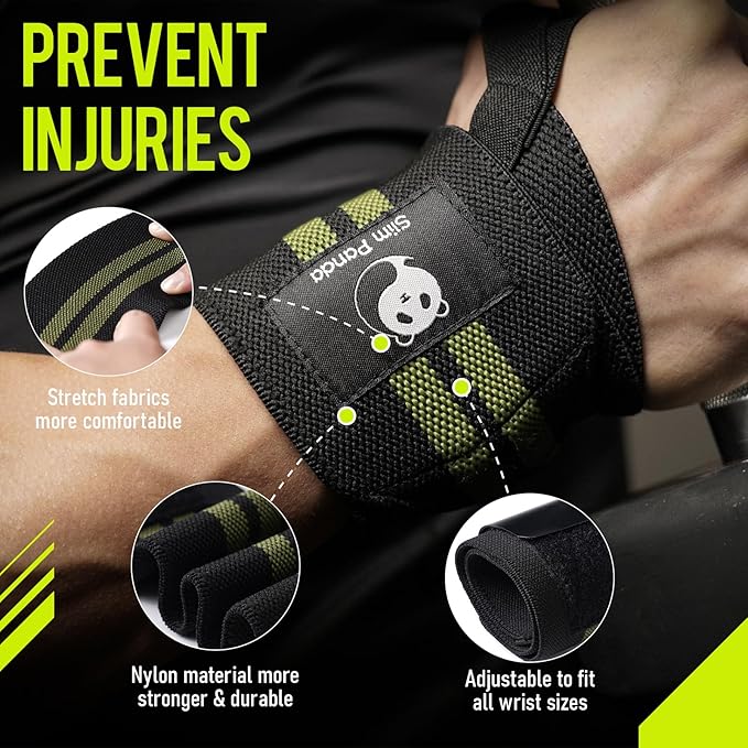 Slim Panda Weightlifting Wrist Wraps- Upgraded Wrist Support with Heavy Duty Thumb Loop for Powerlifting, Bodybuilding, and Weight Lifting Men & Women