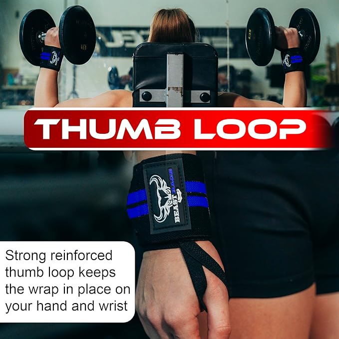 BEAST RAGE Wrist Wraps for Weightlifting - Adjustable Lifting Straps With Thumb Loop for Enhanced Gym Support, Powerlifting, Bodybuilding and Workout
