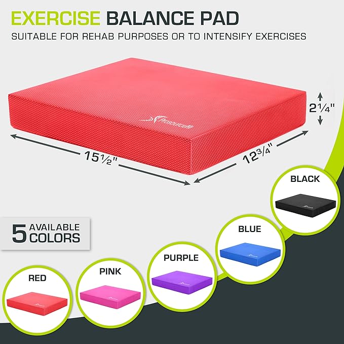ProsourceFit Exercise Balance Pad – Large Cushioned Non-Slip Foam Mat & Knee Pad for Fitness, Stability Training, Physical Therapy, Yoga 15"x19"