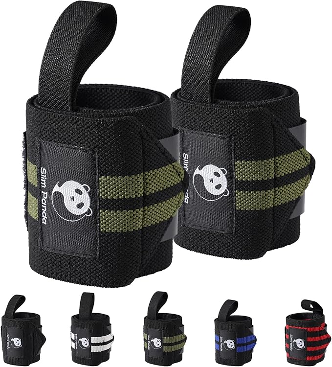 Slim Panda Weightlifting Wrist Wraps- Upgraded Wrist Support with Heavy Duty Thumb Loop for Powerlifting, Bodybuilding, and Weight Lifting Men & Women