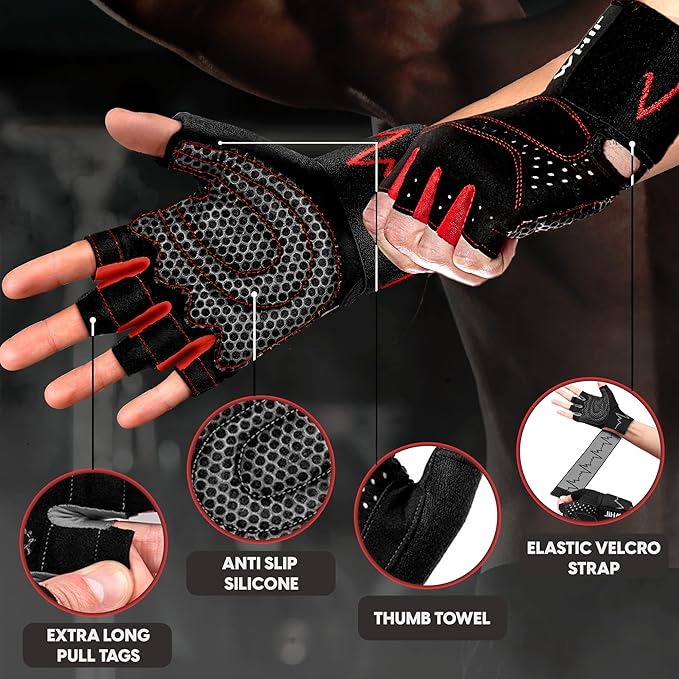 MhIL Workout Gloves for Men โ Comfortable Gym Gloves for Men with Enhanced Grip for Safety and Hand Protection โ Weight Lifting Protection with Wrist Wraps Support for Performance Boost and Style