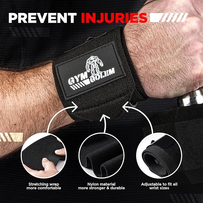 Black Weight Lifting Wrist Wraps - 2 Straps with Thumb Loop & Velcro for Men & Women, Premium Gym Wrist Wraps Support, Ideal for Powerlifting, Crossfit, and Bodybuilding.