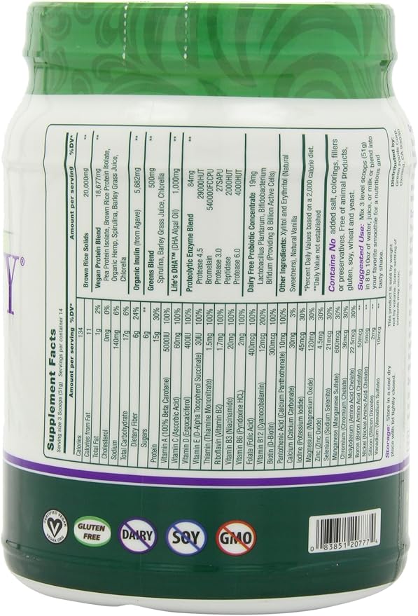 Green Foods True Vitality Plant Protein Shake, Vanilla, 25.2 Ounce (Pack of 2)