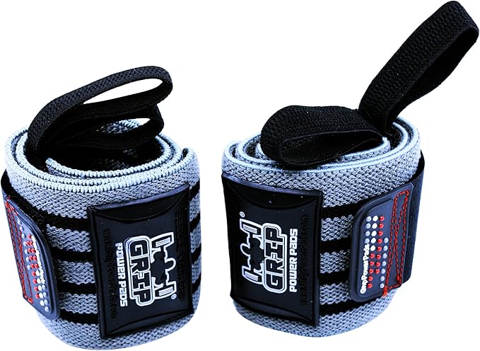 Grip Power Pads Wrist Wraps 2 Wraps for Weight Lifting Wrist Support Cotton Wraps Gym Bandage Straps for Men & Women Premium Quality & PRO Rubber