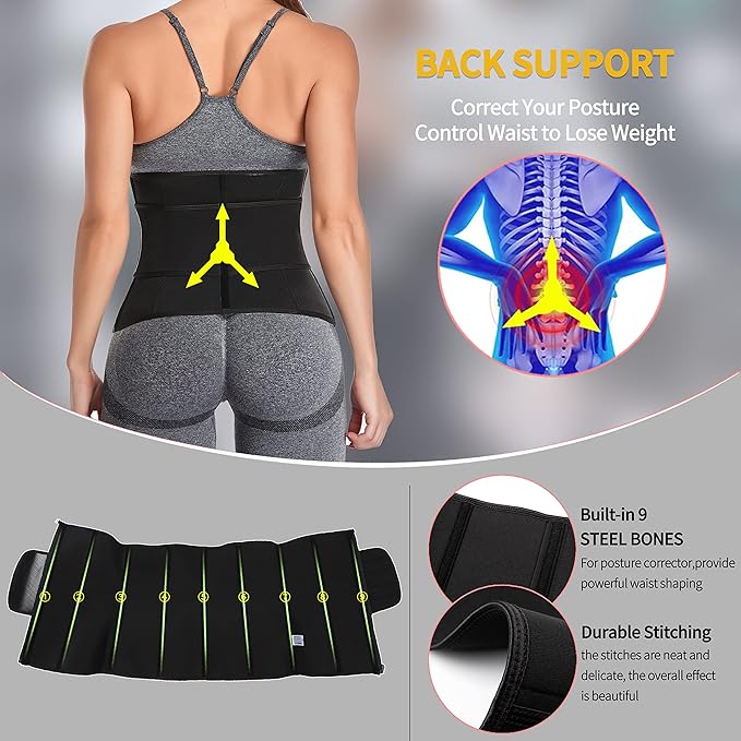 KIWI RATA Neoprene Sauna Waist Trainer Corset Sweat Belt for Women Compression Cincher Band Workout Fitness Back Support
