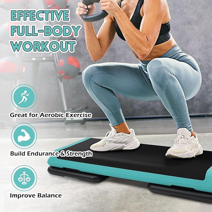 Step Aerobic Platform, Exercise Step with 5 levels Adjustable Height, 4 Stackable Risers, Fitness Training Workout Stepper for Home Gym, Cardio Strength, Multiple Options