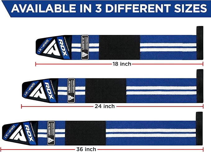 RDX Weight Lifting Wrist Support Wraps, 36” 24” 18” Professional Grade Elasticated Cotton Straps, Gym Fitness Workout Strength Training Bodybuilding Powerlifting Deadlifting Calisthenics, Men Women