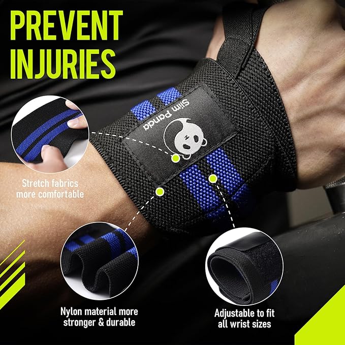 Slim Panda Weightlifting Wrist Wraps- Upgraded Wrist Support with Heavy Duty Thumb Loop for Powerlifting, Bodybuilding, and Weight Lifting Men & Women